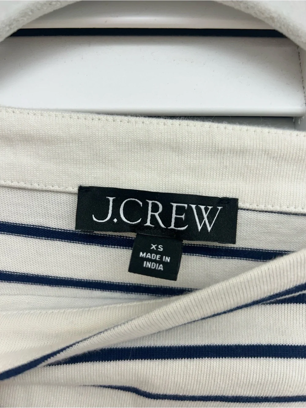 J. Crew White and Navy Striped Long-Sleeve Top with Lace Cuffs
